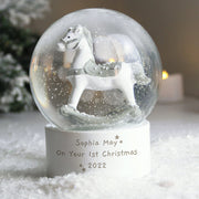 Personalised Rocking Horse Glitter Snow Globe - First Christmas & Christening Gift