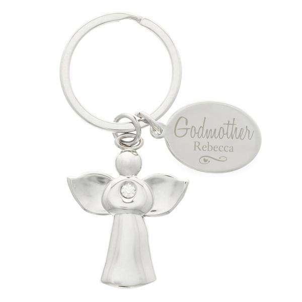Personalised Silver Plated Godmother Angel Keyring - Myhappymoments.co.uk