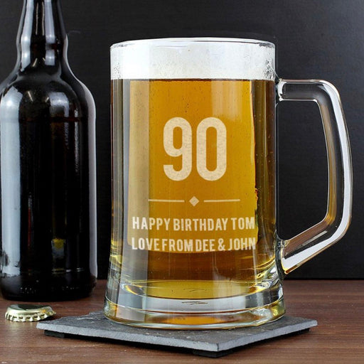 Personalised 90th Birthday Glass Pint Stern Tankard