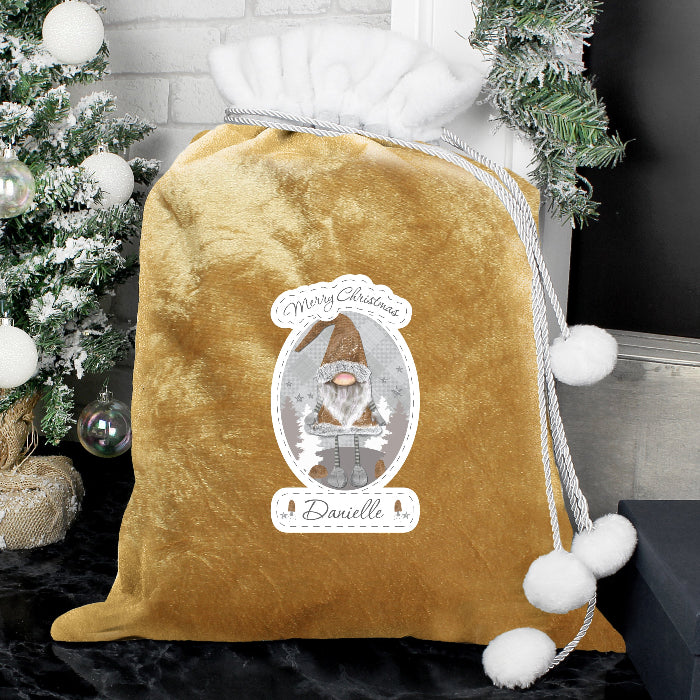 Personalised Christmas Luxury Pom Pom Gold Sack - Gonk