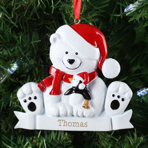 Personalised Polar Bear Resin Christmas Tree Decoration - Myhappymoments.co.uk