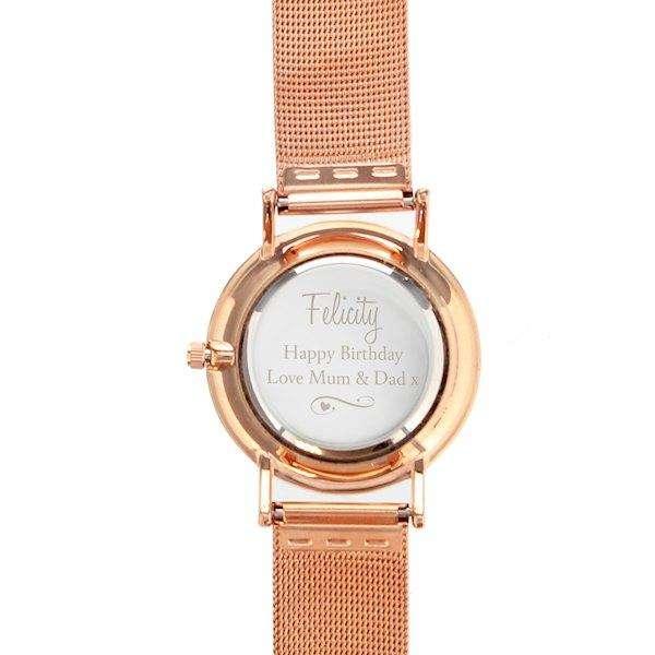 Personalised Ladies Swirls and Hearts Rose Gold Tone Watch with Presentation Box - Myhappymoments.co.uk