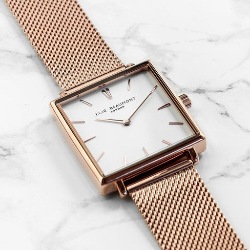Personalised Rose Gold Coloured Mesh Strap Elie Beaumont Women's Watch
