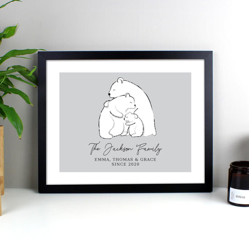 Personalised Polar Bear Family Black Wall Art Framed Print