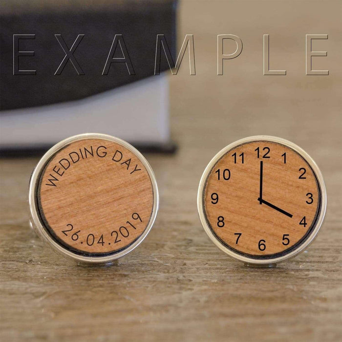 Personalised Engraved Any Message And Time Wooden Cufflinks - Myhappymoments.co.uk