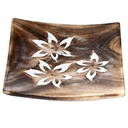 Mango Wood Square Carved Flowers Ashcatcher Incense Sticks Burner