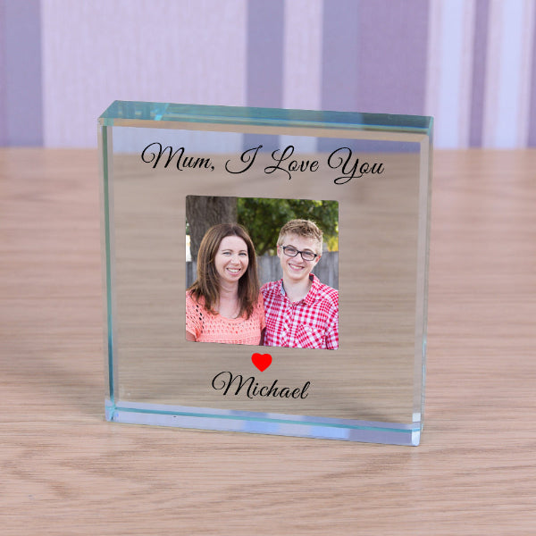 Personalised Mum I Love You Photo Glass Block