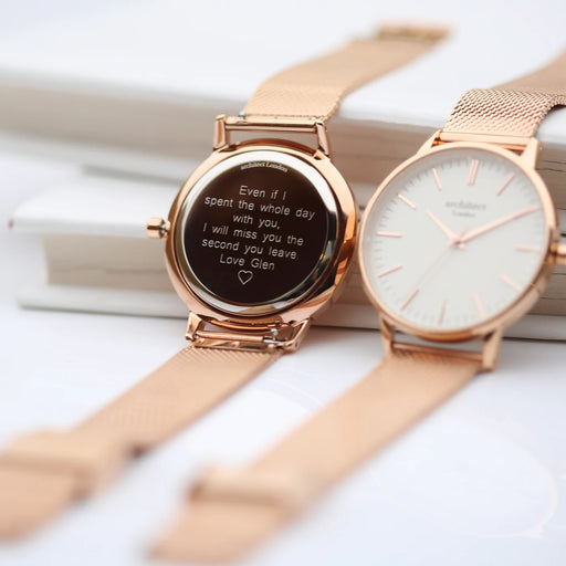 Personalised Ladies Architect Blanc Watch With Rose Gold Mesh Strap