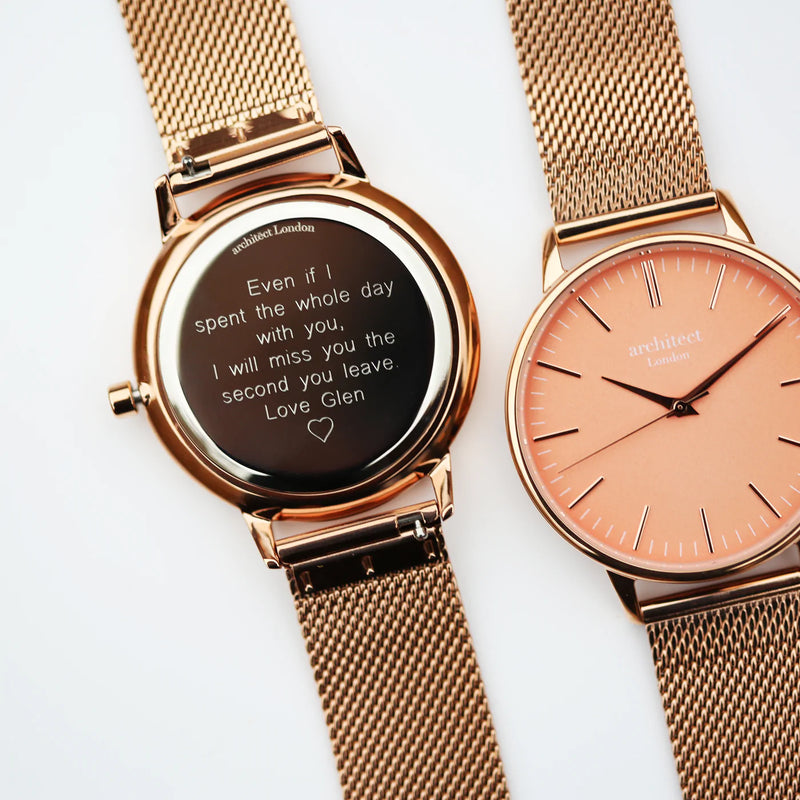Personalised Ladies Architect Coral Watch With Rose Gold Mesh Strap