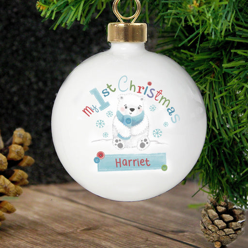 Personalised Polar Bear My 1st Chistmas Bauble - Myhappymoments.co.uk