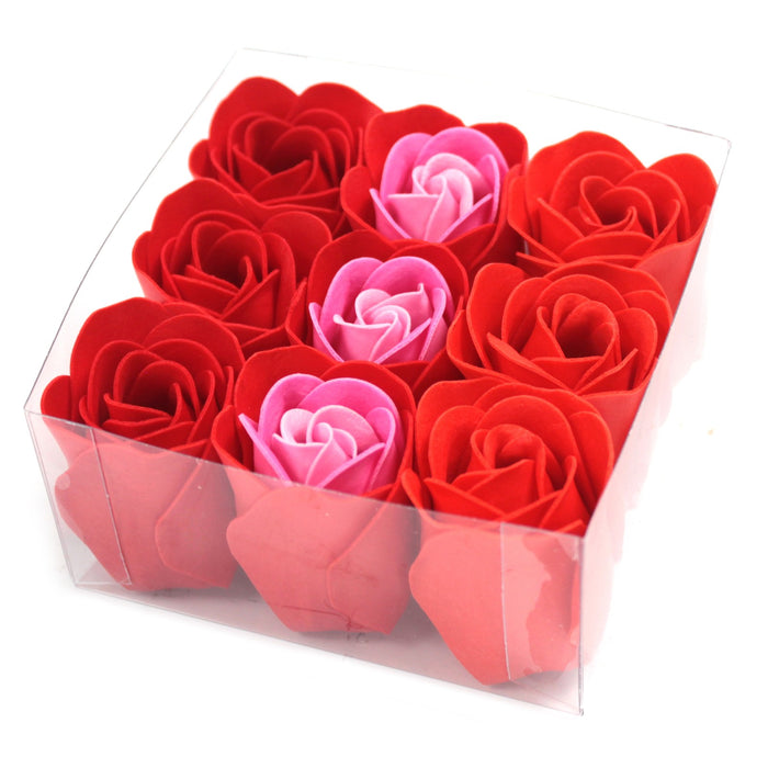 Square Soap Roses Set of 9 Soap Flowers Square Box - Red Roses