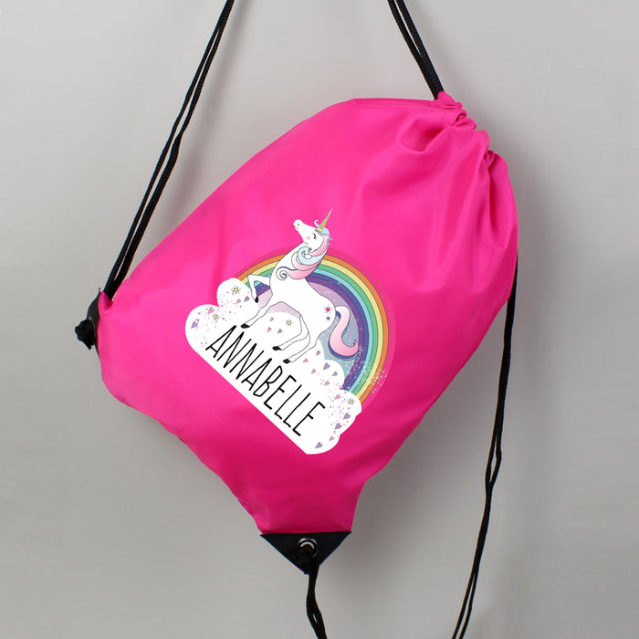 Personalised Unicorn Pink Kit Drawstring Bag