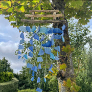 Three Stick Recycled Glass Driftwood Wind Chime - All Blues