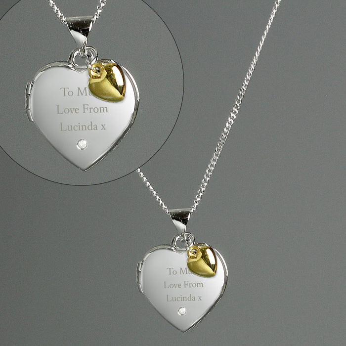 Personalised Sterling Silver, Gold & Diamond Heart Locket Necklace - Myhappymoments.co.uk