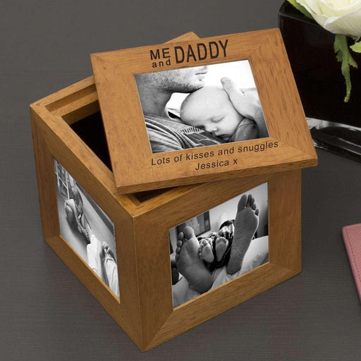 Personalised Me and Daddy Engraved Oak Photo Cube Box - Myhappymoments.co.uk