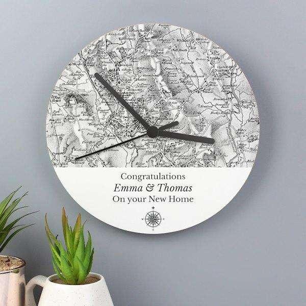 Personalised 1805 - 1874 Old Series Map Compass Wooden Clock - Myhappymoments.co.uk