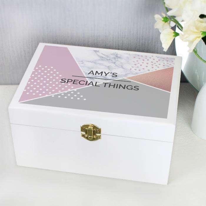 Personalised Geometric Wooden Keepsake Box - Myhappymoments.co.uk