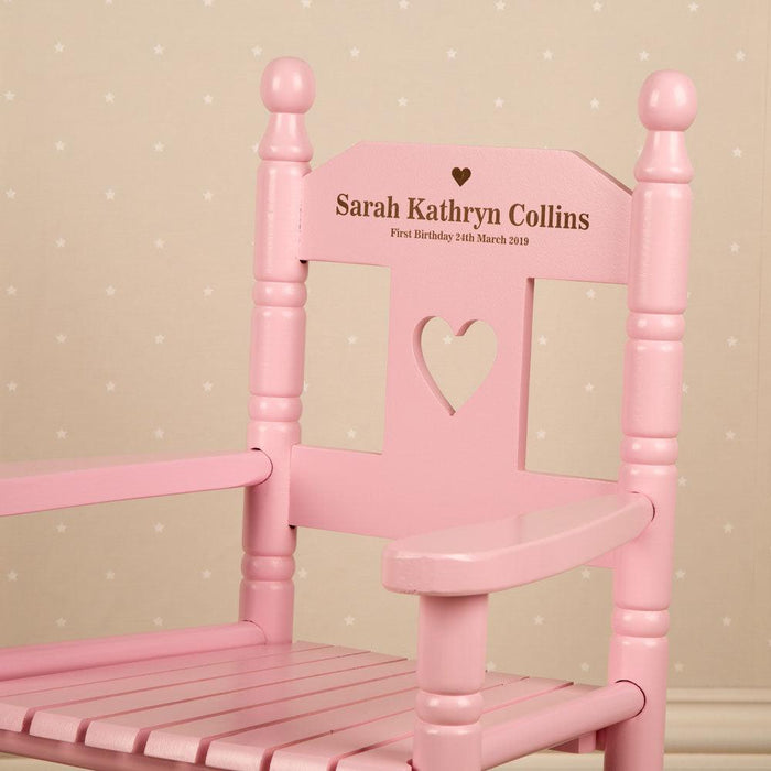 Personalised Engraved Wooden Child's Pink Rocking Chair