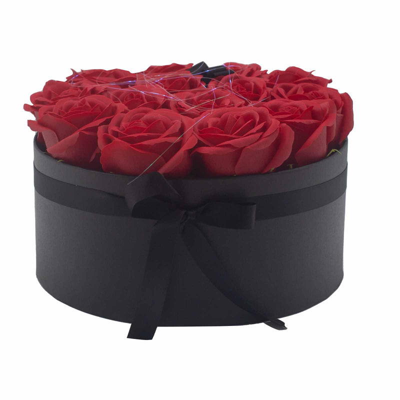 Soap Flower Gift Bouquet In Box - 14 Red Roses - Round