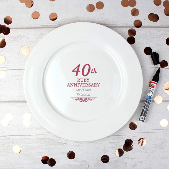 Personalised 40th Ruby Anniversary Plate
