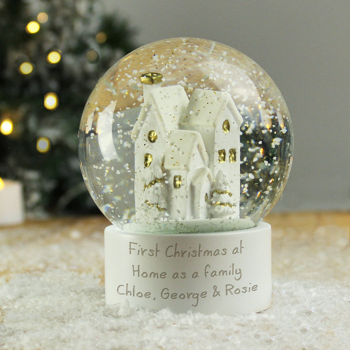 Personalised Christmas Village Glitter Snow Globe - Any Message