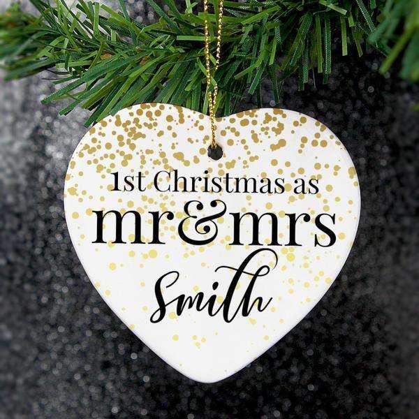 Personalised 1st Christmas As Mr & Mrs Ceramic Heart Decoration - Myhappymoments.co.uk