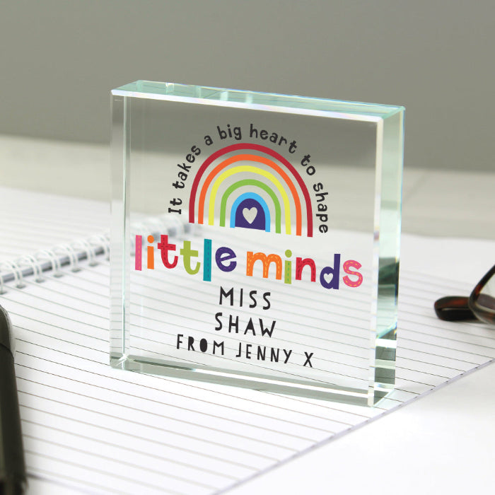 Personalised Shape Little Minds Teacher Glass Gift Plaque