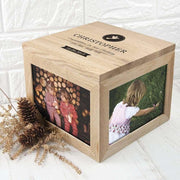 Personalised Christening Oak Photo Cube Wooden Keepsake Box