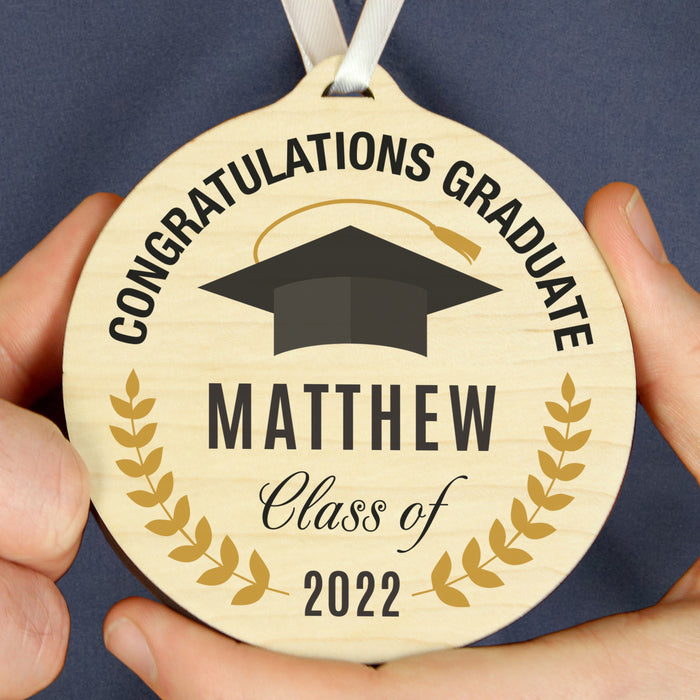 Personalised Graduation Round Wooden Medal