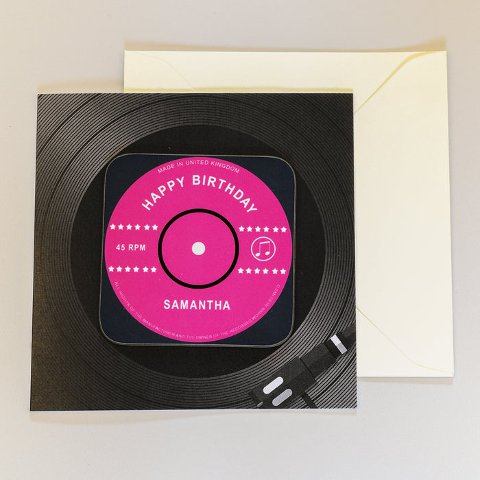 Personalised Vinyl Record Birthday Coaster Card