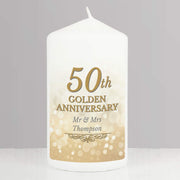 Personalised 50th Golden Anniversary Pillar Candle