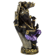 Purple, Gold and Black Ganesh in Hand Lotus Tea Light Candle Holder