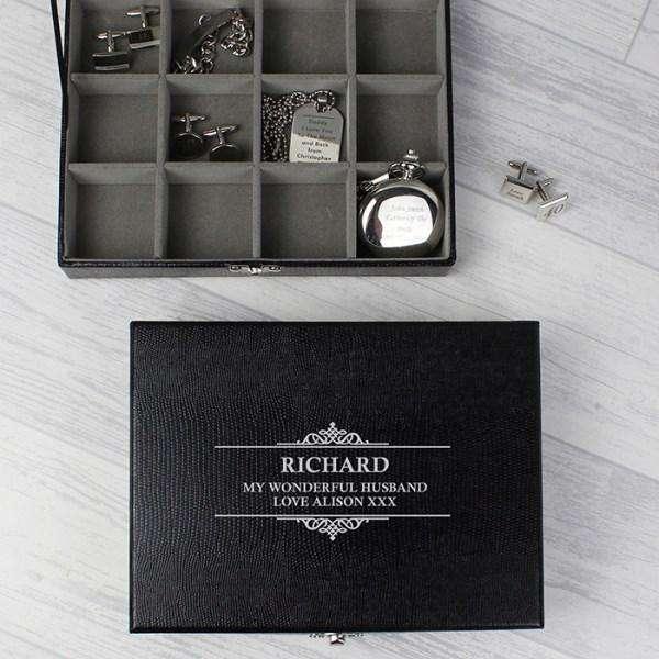 Personalised Large Cufflink Compartment Box - Myhappymoments.co.uk