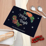 Personalised Christmas Merry & Bright Rectangular Glass Chopping Board