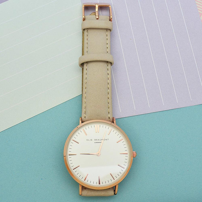 Elie Beaumont Ladies Personalised Leather Watch in Stone