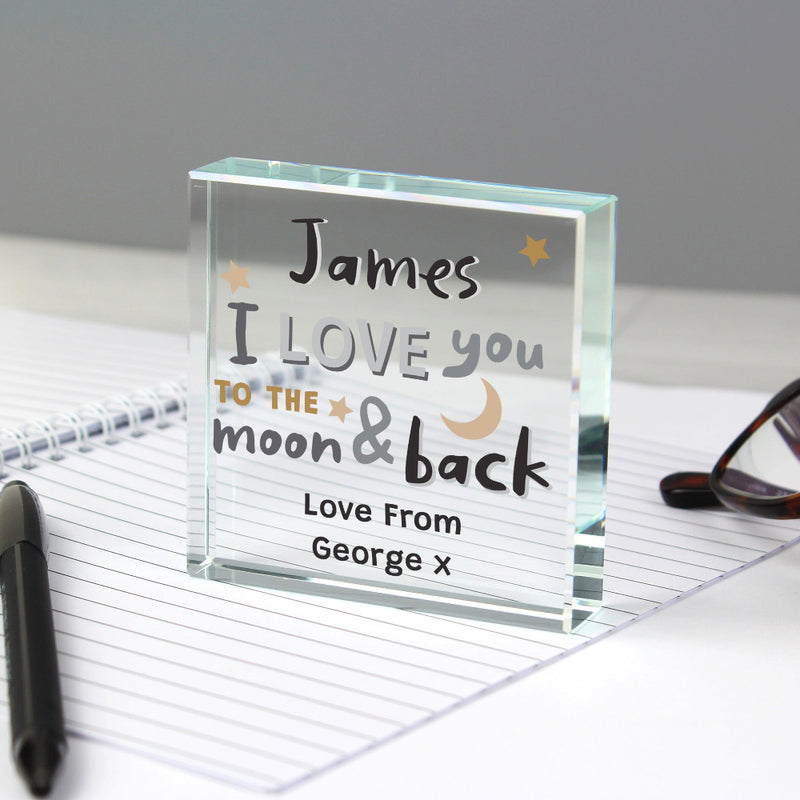 Personalised I Love You To The Moon and Back Glass Block