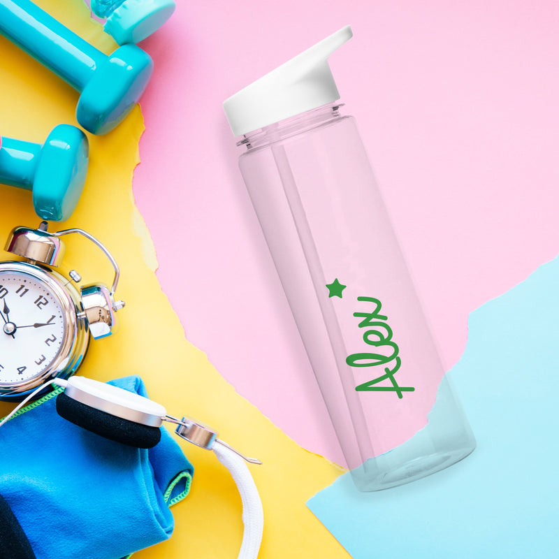 Personalised Green Star Name Transparent Water Bottle from Pukkagifts.uk