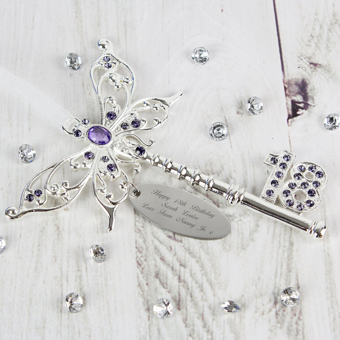 Personalised Lilac Butterfly 18th Birthday Key