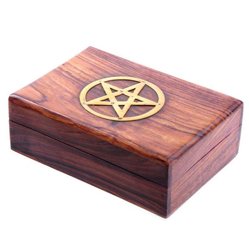 Sheesham Wood Trinket Box with Pentagram Inlay 17.5cm