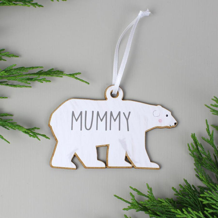 Personalised Set of Four Polar Bear Family Wooden Hanging Christmas Decorations