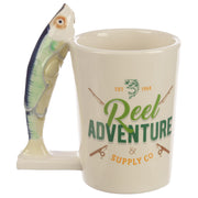 Reel Adventure Fishing Shaped Handle Mug with Fish and Hook - Myhappymoments.co.uk