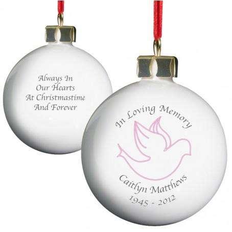 Personalised In Loving Memory Pink Dove Bauble - Myhappymoments.co.uk