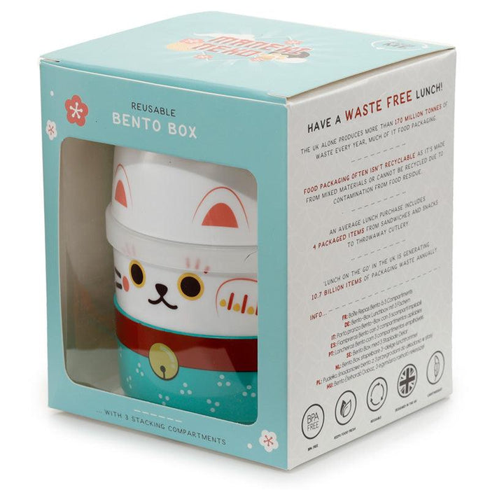Maneki Neko Lucky Cat Stacked Round Bento Lunch Box