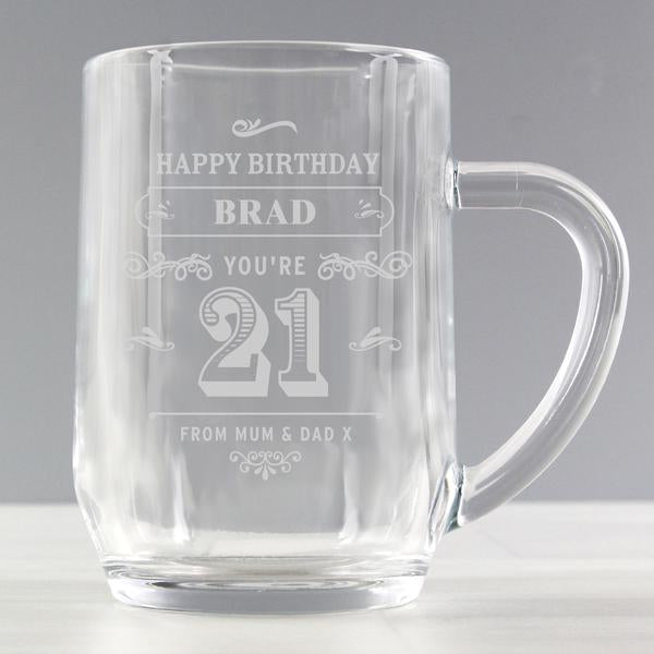 Personalised Birthday Age Vintage Typography Tankard Glass - Myhappymoments.co.uk