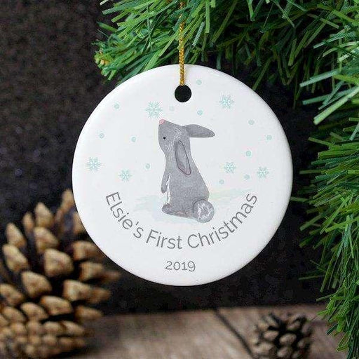 Personalised 1st Christmas Bunny Round Ceramic Decoration - Myhappymoments.co.uk