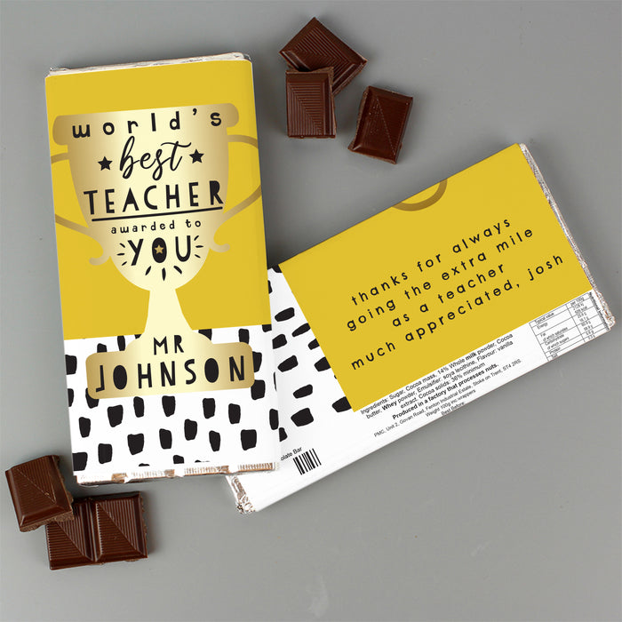 Personalised Worlds Best Teacher Trophy Milk Chocolate Bar