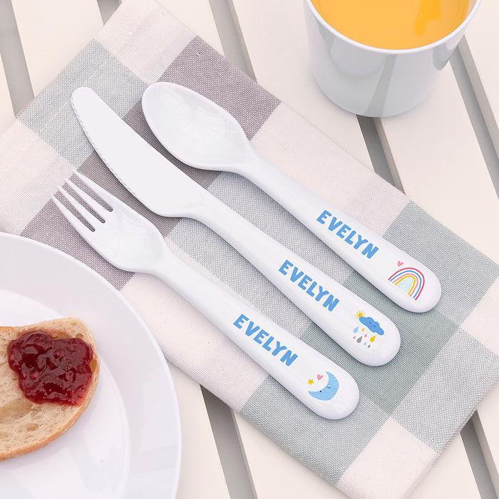 Personalised Children's Pastel Sky Cutlery Set