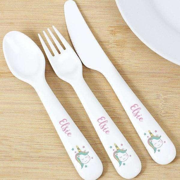 Personalised Baby Unicorn Plastic Cutlery - Myhappymoments.co.uk