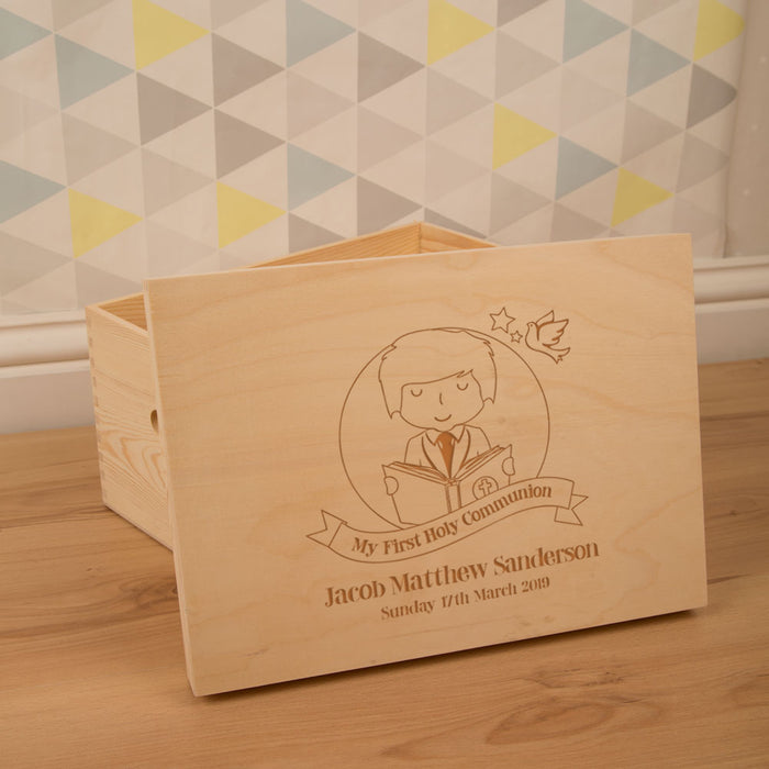 Personalised Laser Engraved 1st Holy Communion Keepsake Box for a Boy - Myhappymoments.co.uk