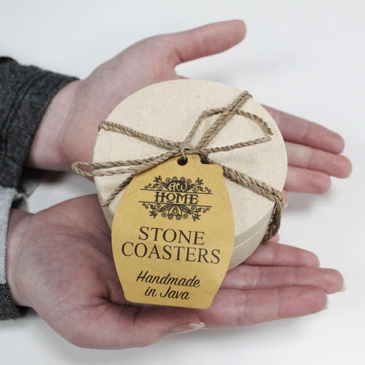 Set of 4 Stone Coasters - Round - Simple Sandstone 9cm - Myhappymoments.co.uk